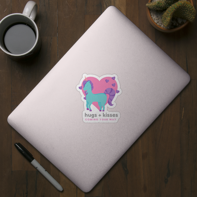 Unicorn With Heart & Hugs + Kisses Coming Your Way Text by Vegan Squad